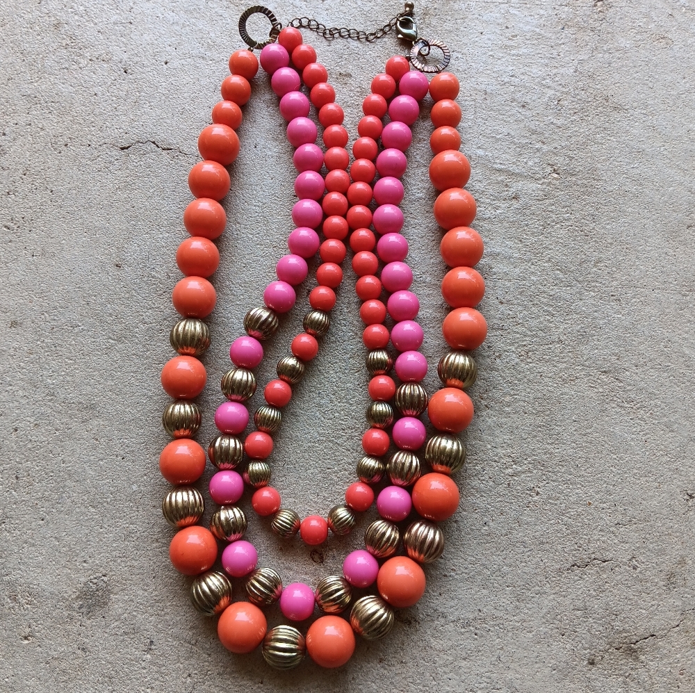 Red Pink and Orange Spherical Beaded Necklace